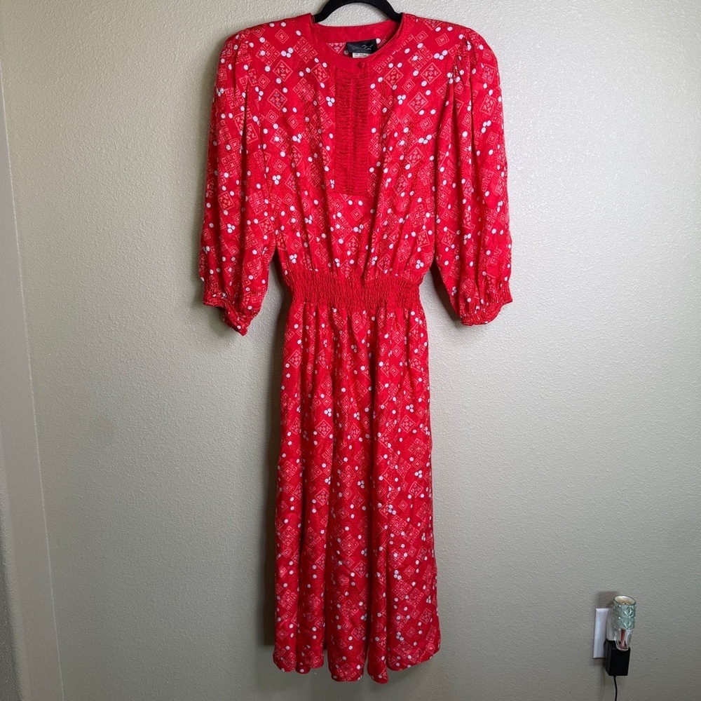 Diane Freis Original 100% Silk Vintage Dress – Red Print – Size M/L